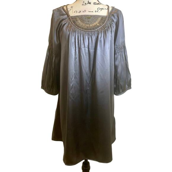 TRULY BY PART TWO TUNIC DRESS SILK GRAY SHINY SZ 6 EMBELLISHED CHIC WHIMSICAL - Picture 4 of 16